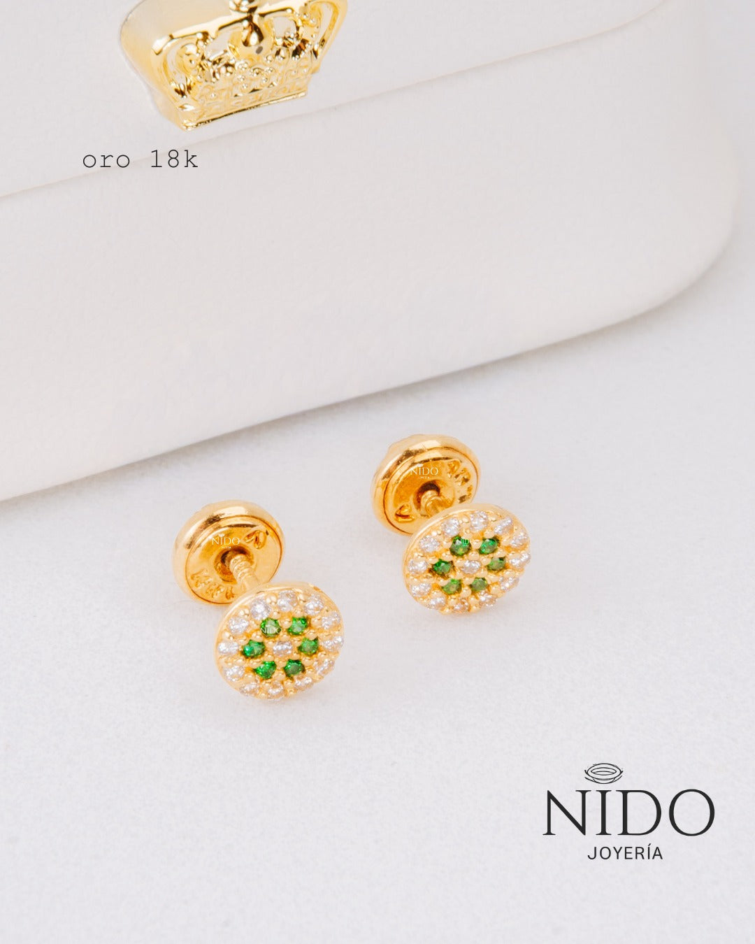 Topo circón redondo blanco y verde peso 1 gramo 18k